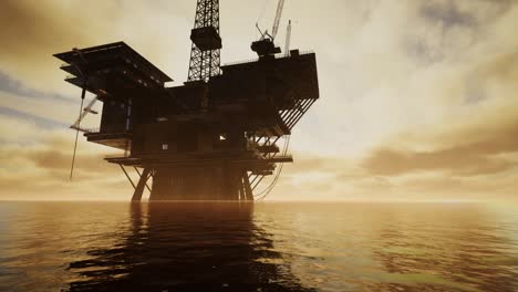 Offshore-Antriebsplattform-Mitten-Im-Meer-Bei-Sonnenuntergang